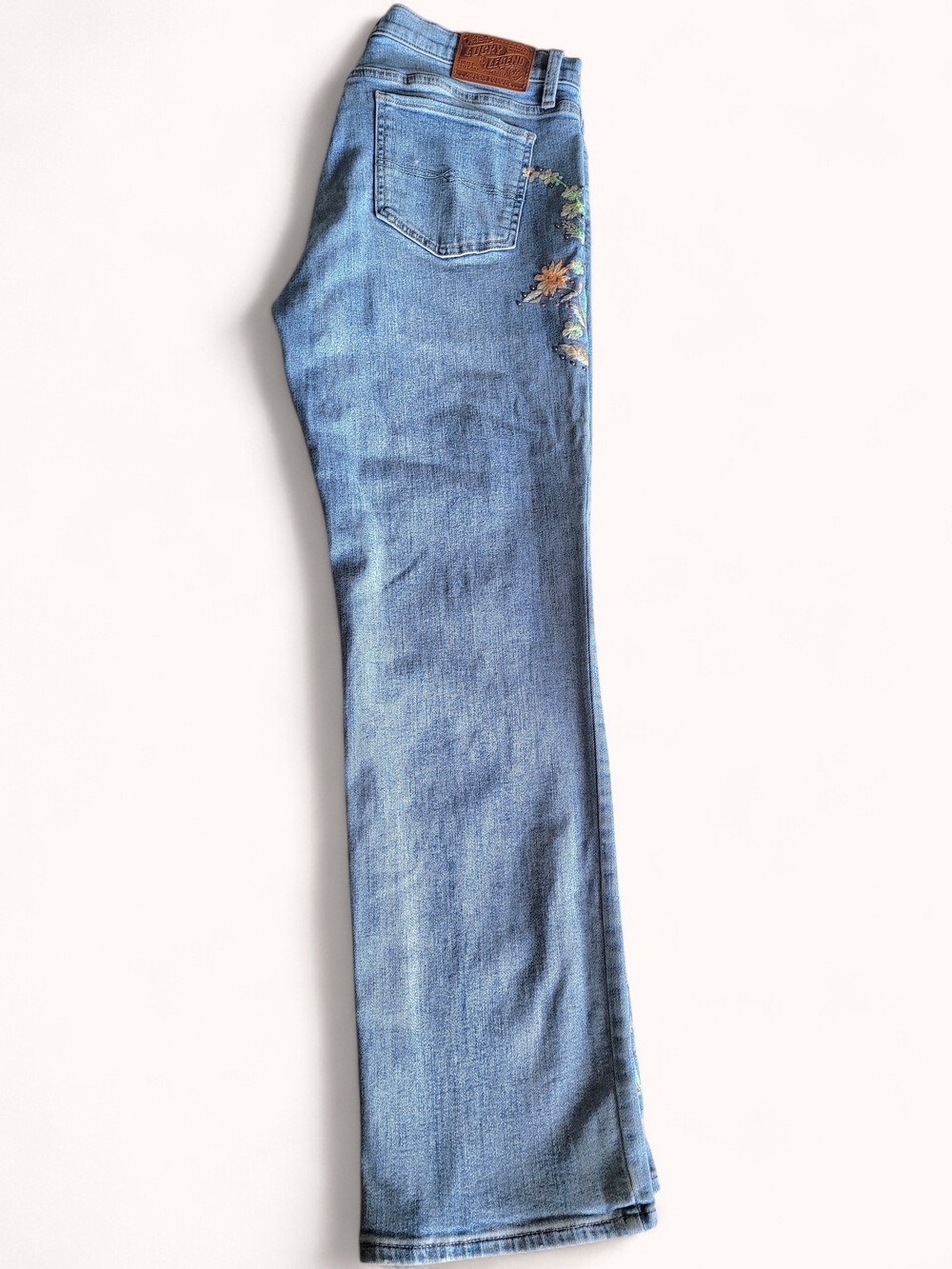 Lucky Brand Embroidered Floral Jeans Boho Festival Mid Rise 14 Straight Legend - Picture 8 of 12